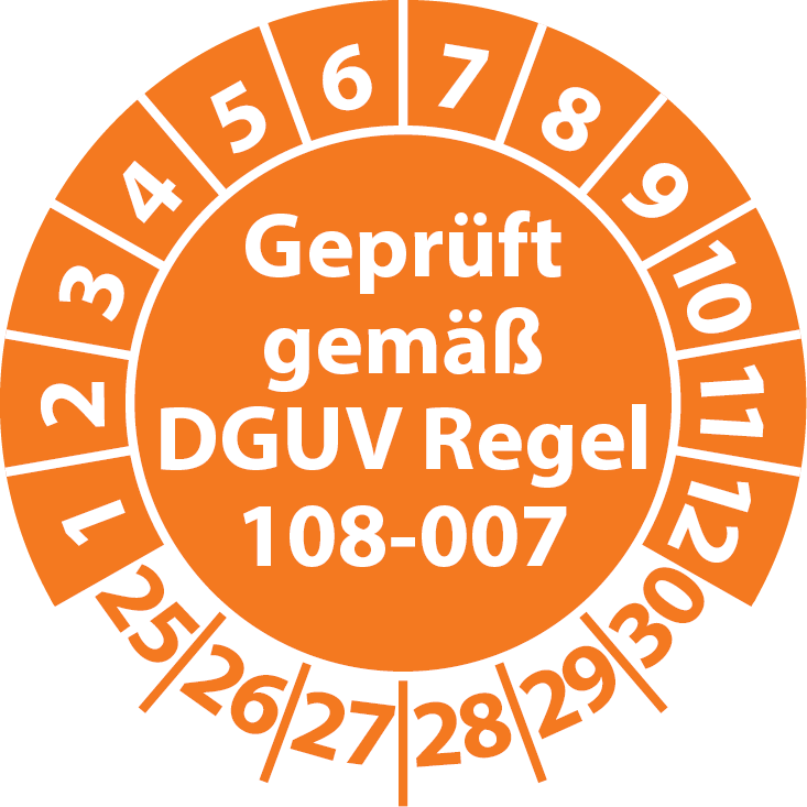 Pruefplakette Geprueft gemaess DGUV Regel 108-007