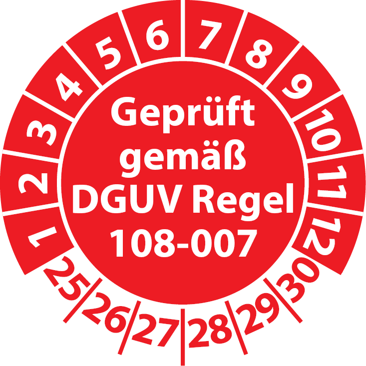 Pruefplakette Geprueft gemaess DGUV Regel 108-007