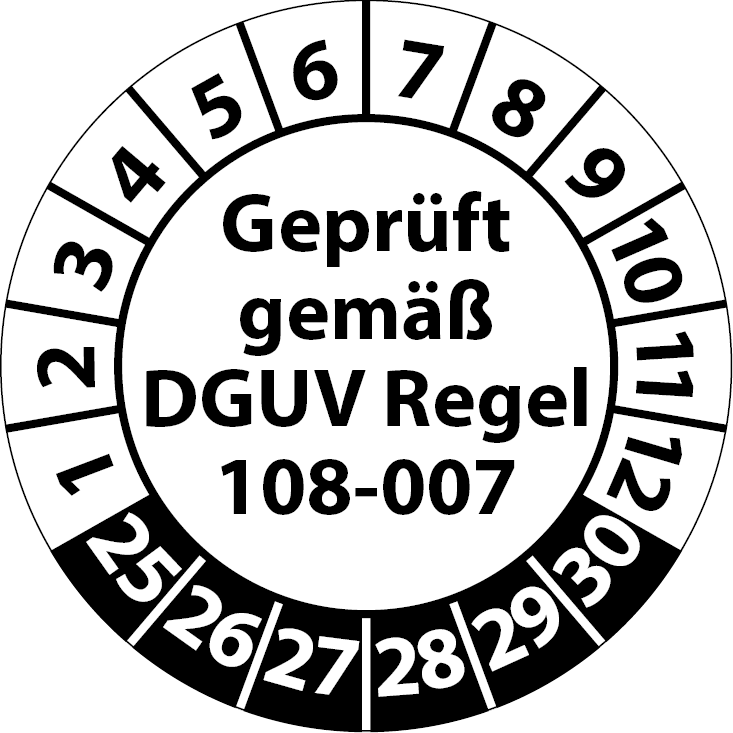 Prüfplaketten Geprüft gemäß DGUV Regel 108-007