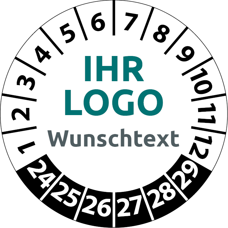 Prüfplaketten mit Logo & Wunschtext selbst gestalten mit Firmenlogo ✓